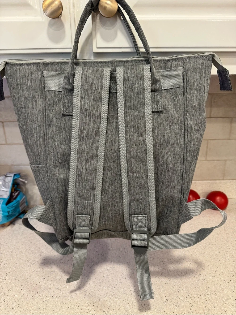Grey Fabric Baby Diaper Bag Backpack Tote